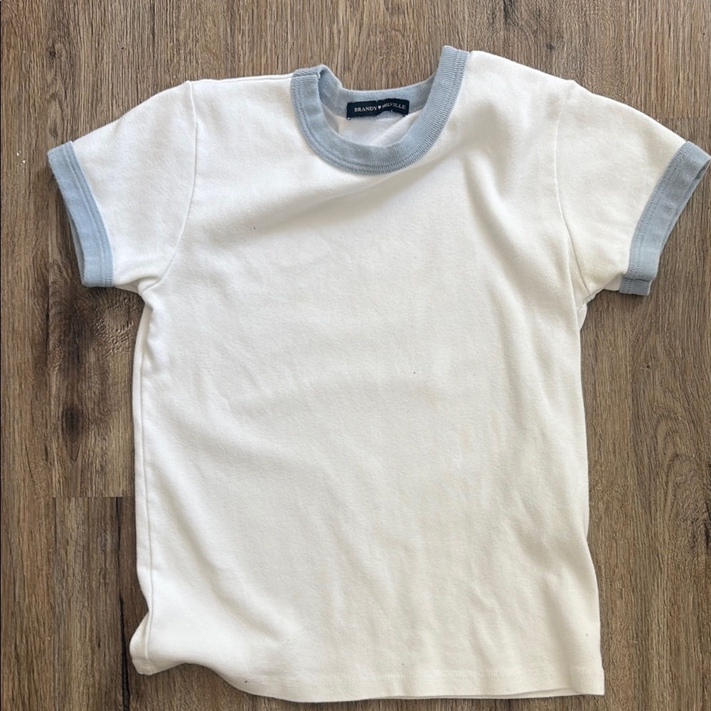 Brandy Melville White and Blue Short Sleeve Tee